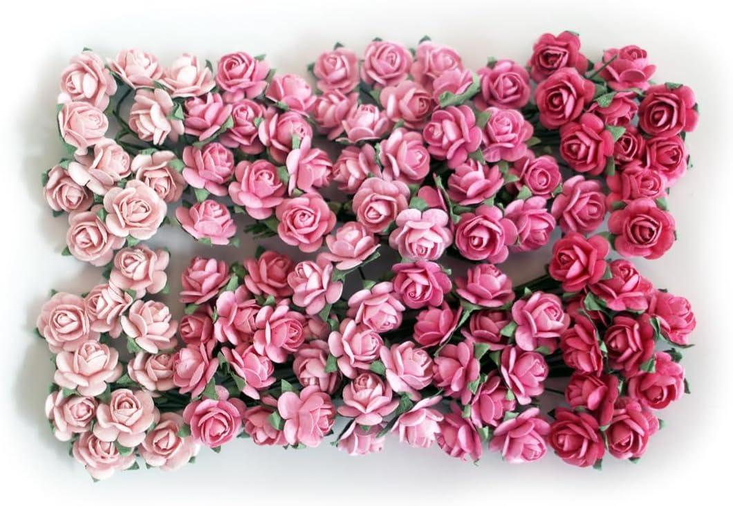 100 pcs Tiny Artificial Roses Mixed Pink Five Color Mulberry Paper Flower 15-18 mm Flower Wedding Scrapbooking