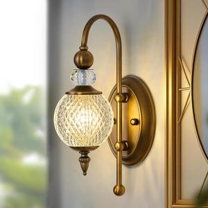 Vintage Gold Wall Sconce with Acrylic Globe Shade Brushed Brass G9 Bulb Vanity Light Indoor Wall Light for Bathroom Bedroom Hallway Living Room