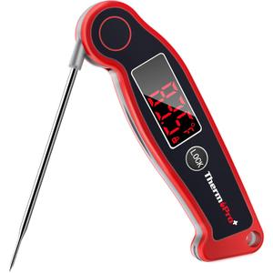 ThermoPro TP19 Waterproof Digital Meat Thermometer for Grilling with Ambidextrous Backlit & Thermocouple Instant Read Kitchen Cooking Food Thermometer for Candy Water Oil BBQ Grill Smoker (Classic-red)