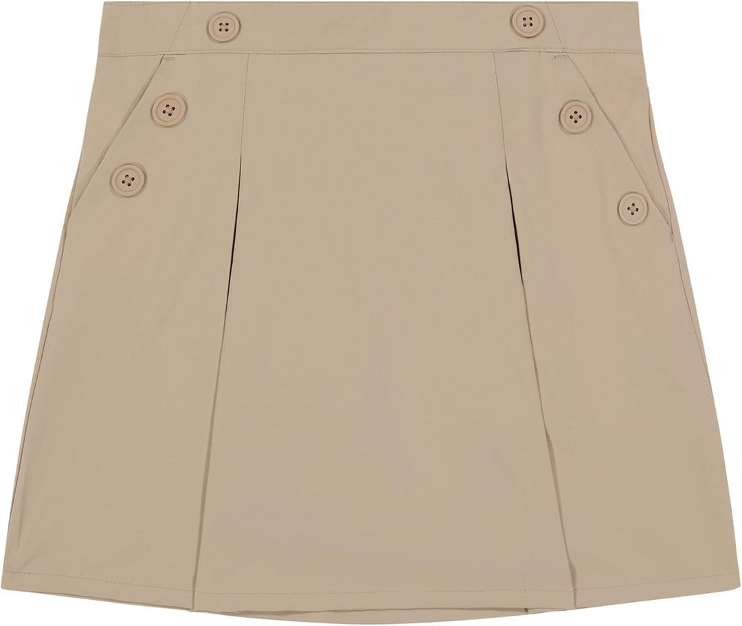 Nautica Girls' School Uniform Pull-on Scooter Skirt with Undershorts, Poplin Style with Button Pockets (5, Khaki)