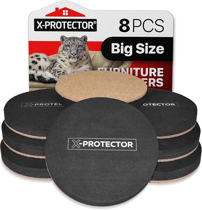 Felt Furniture Sliders Hardwood Floors X-PROTECTOR – 8 PCS 4 3/4 inch Furniture Sliders – Heavy Duty Felt Sliders Hard Surfaces – Move Your Furniture Easily & Safely!
