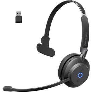 Bluetooth Headphones Wireless Headset with Mic for Work-V5.3 Computer Headsets with Noise Reduction Microphone, 2.4Ghz USB Dongle & Mute Button for PC, Laptop, Office, Home (Black)