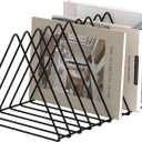 Urban Deco Triangle Desk Organizer - Metal Wire Magazine Holder, 10 Sections, Decorative File Folder Organizer, Vinyl Record Storage, Office File Holder - Black