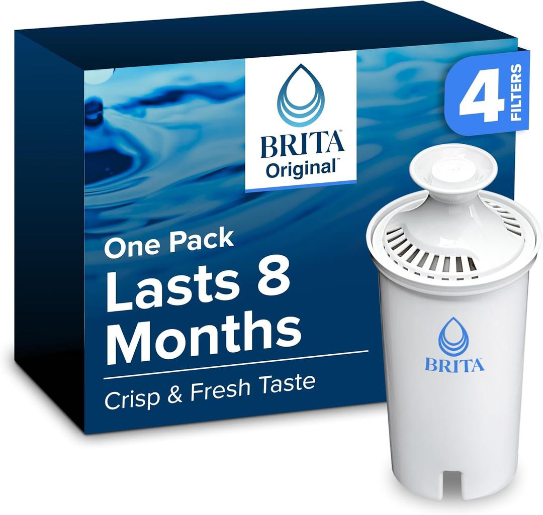 Brita Standard Water Filter for Pitchers and Dispensers, BPA-Free, Reduces Copper, Cadmium and Mercury Impurities, Lasts Two Months or 40 Gallons, Includes 4 Filters for Pitchers