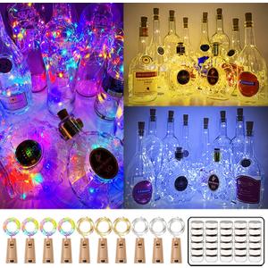 MUMUXI Wine Bottle Lights with Cork Switch [10 Pack] 3.3ft 20 LED Bottle Lights | Battery Operated Cork Lights for Wine Bottles Liquor Bottles Party Wedding Mini Christmas Lights Indoor, 3 Colors