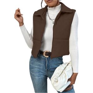 Milumia Women's Zip Up Cropped Puffer Vest Sleeveless Collared Padded Coats Fall Outerwear (M)