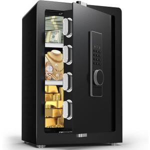 Safe, 3.0 Cuft Digital Cabinet Safe Box with Hidden Compartment, Heavy Duty Security Home Safes with 6 Solid Bolt for Money Valuable, Dual Alarm System, 2 Adjustable Shelf, Key & File Holder Black