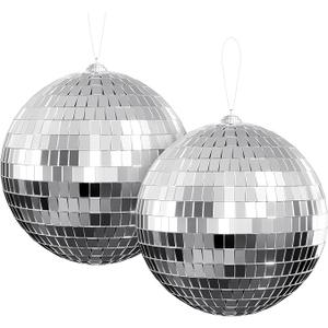 Youdepot 6Inch Disco Ball 2Pack – Silver Hanging Mirror Balls with String, Reflective Disco Ball Decor for Disco Party Decorations, Disco Christmas Decor, Home DIY, Weddings & Indoor/Outdoor Events