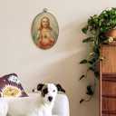 TLESKE Vintage Sacred Heart of Jesus Oval Wall Art Decor Framed 9x12, Christian Catholic Canvas Wall Art Prints Artwork, Religious Hanging Wall Picture Room Door Decor for Bedroom Living Room Kitchen, 11.3"L x 8.7"W