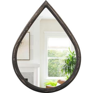 Black Teardrop Mirror Wood Framed Wall Mirror Farmhouse Decorative Wall-Mounted Mirrors for Bathroom Living Room Vanity Entryway Hallway 16x20 Inches Rustic Black