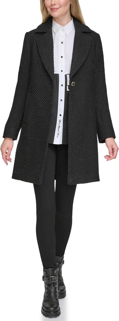 KARL LAGERFELD Women's Solid Texture Wool Classic One Button Blazer (Medium, Black)