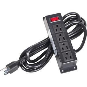 Mountable Power Strip with 4 Outlet, Wall Mount Under Desk Power Strip with 10ft Cord, Flat Plug Power Socket for Home, Office, Industrial, Black