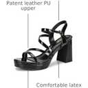 rsxses Women's Chunky Platform Sandals Patent Leather Strappy Heels (Black, M)