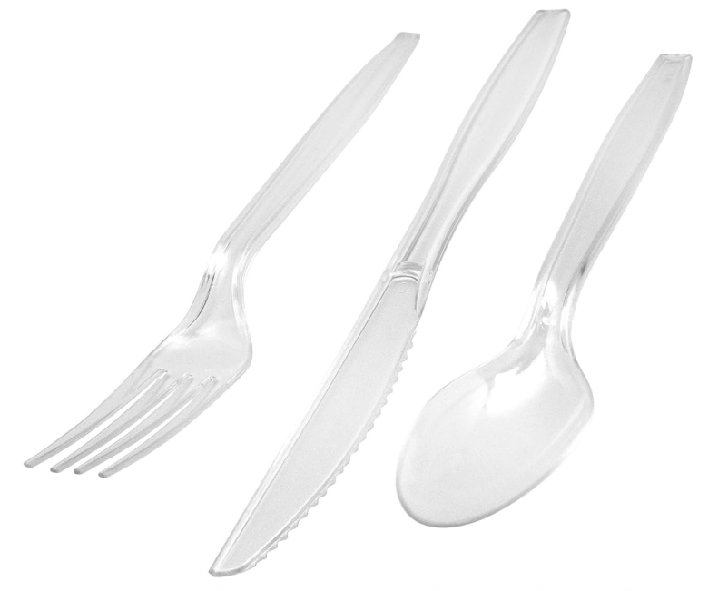 Culinary elements Clear Plastic Cutlery: Plastic Utensils for Parties, Picnics, Weddings, Baby Showers, Birthdays Parties, Office, Home And School - 16 Forks, 16 Knives, And 16 Spoons - 48 Count