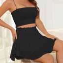 Bsubseach Womens Flowy Skirt with Shorts Ruffle Skorts Elastic Skirts Beach Shorts for Summer (X-Large, Black)