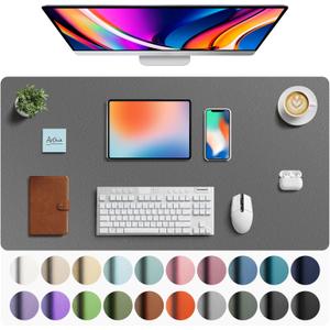 Aothia Faux Leather Desk Mat - Large Mouse Pad, Non-Slip PU Leather Blotter, Waterproof Writing Surface for Office and Home (Grey, 40" x 24")