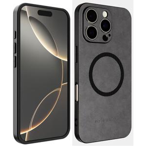 2 x SU - iPhone 16 Pro Premium Gray Suede Magnetic Case - SU.Shield Slim & Protective Design, Compatible with MagSafe, Wireless Charging Suede Case for iPhone 16 Pro (6.3") (Dark Grey (Suede))