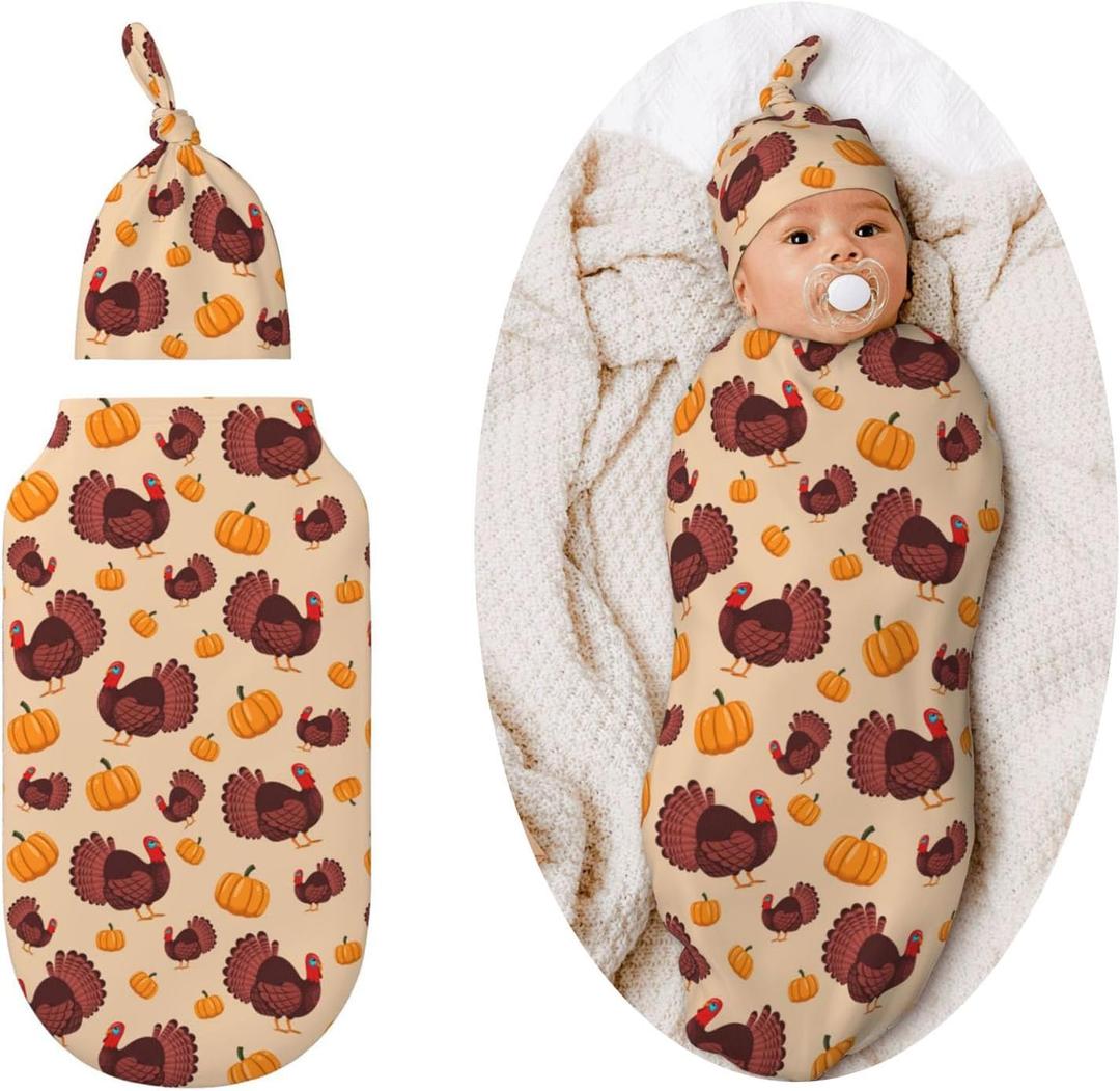 Turkey Pumpkin Swaddle Blankets Soft Receiving Blanket Baby Swaddle Wrap for Baby Girls Boys