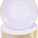 Nervure 100 Pieces Gold Plastic Plates - 10.25 inch Gold Dinner Plates - Heavyweight White and Gold Disposable Plates Ideal for Wedding & Party