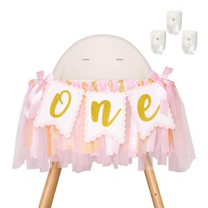 1st Highchair Banner Birthday Girl - NO DIY First Birthday Highchair Banner Pink One Year Old Birthdays Party Decoration 1st Highchair Garland Decoration for Princess Fairy Baby Photo Prop Party Decor