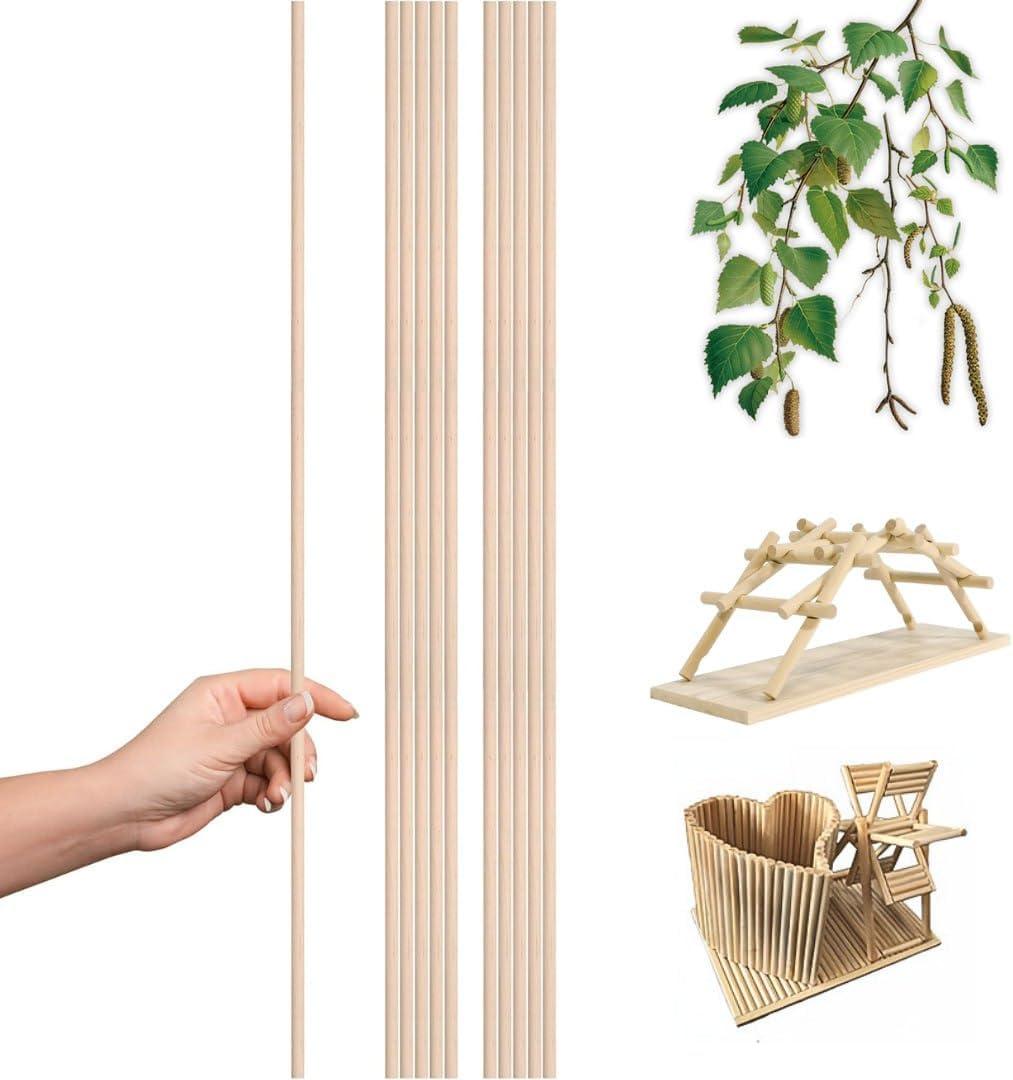 10 PCS Birch Wooden Dowel Rods 24 Inch - Unfinished Long Wood Rod 24" x 1/2" Wooden Dowels for Crafts Sticks 24 inch Birch Craft Supplies & Materials for DIY Projects (1/2" x 24" (10pcs))