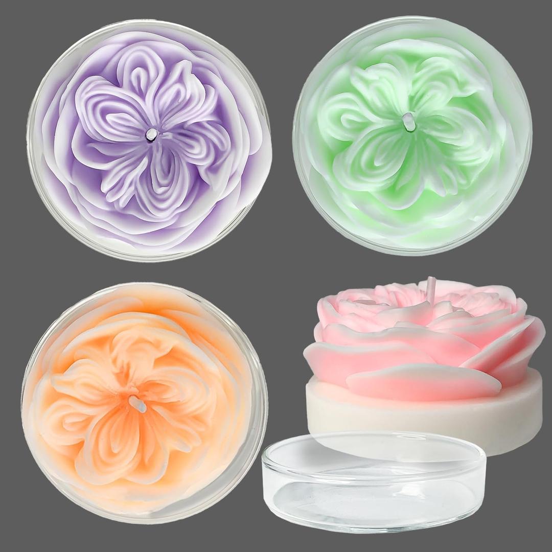 Flower Shaped Candles Gift for Women, 4 Rose Candles in Glass Tray, 8-Hour Burn Time, Include Pink, Purple,Orange,Green Rose Candle in Single Gifted Box by Kissingfish
