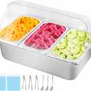 Cold Ice Food Serving Display tray 3 Pans 2 Ice Packs Cooled Condiment Container Dispenser Salad Dressing Cold Serving Buffet Server Cooler Spice Food Display Rack Sauce Organizer for Buffet