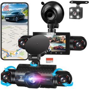 360 Degree View 4 Channel Dash Cam 5G WiFi & App Control, GEMEK 2K Front and Rear Inside, Left and Right Dash Camera for Cars, Free 64GB TF Card, G-Sensor, Night Vision, 24-Hour Parking Mode