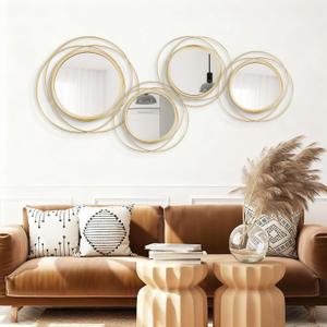 4 Set Circle Mirrors for Wall Decor for Living Room Bedroom Bathroom Entryway Metal Round Mirror Decorative Hanging Mirrors Sun Bohemian Geometric Accent Sculpture -Gold 11 in/9.2 in