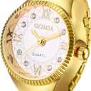 OIDEA Finger Watch for Women Men: Simple Elegant Round Dial Stainless Steel Stretchy Elastic Band Quartz Watch Ring for Valentine's Day Christmas Birthday Gifts (1.gold strap)