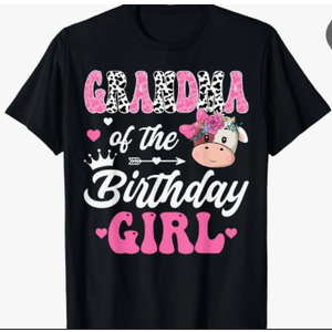 Grandma of The Birthday Girl Farm Cow 1 St Birthday Girl T-Shirt, Size L