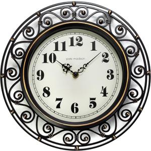 Park Madison Decorative Iron Style Wall Clock 12 Inch Silent Battery Operated Vintage Elegant Retro Clocks for Living Room Decor, Kitchen Office Dining Room Bedroom School Classroom (13736)