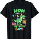Mom of The Birthday Boy T Rex Dinosaur Family Party T-Shirt, S
