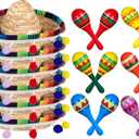 Honoson 12 Pcs Wooden Fiesta Maracas 6 Cinco De Mayo Mini Sombrero Top Hat for Sombrero Mexican Party Decor(18 Pcs,Fresh Style)