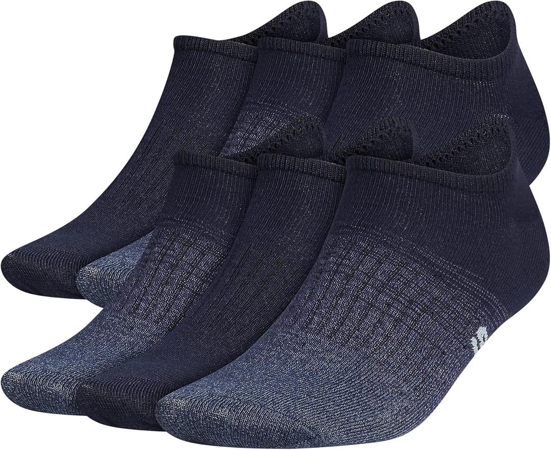 adidas Men's Superlite No Show Socks with Arch Compression (6-Pair) (Large, Legend Ink Blue/Shadow Navy/Magic Grey)