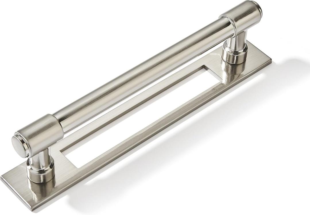khtumeware 5 Pack 5 inch (128 mm) Center to Center Brushed Satin Nickel Cabinet Pull Backplate with Base Plate Zinc Kitchen Cabinet Handles Drawer Pulls Cabinet Hardware