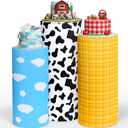 Mindsoft Set of 3 Cartoon Style Themed Spandex Cylinder Stand Covers for Party, Cow Pattern Flexible Cylinder Pedestal Covers, Dessert Tables Display for Birthday Party Baby Shower Backdrop Decor