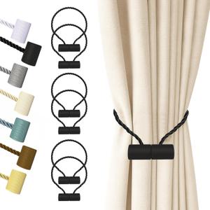 Hion Magnetic Curtain Tiebacks Black 6 Pack, Curtain Tiebacks Buckles Holdbacks Holders Hooks Clip for Home Bedroom Office Decorative Thick or Thin Curtain