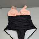 Aqua Eve Women Plus Size One Piece Swimsuits V Neck Tummy Control Bathing Suits Retro Ruched Swimwear Pink and Black 12 Plus