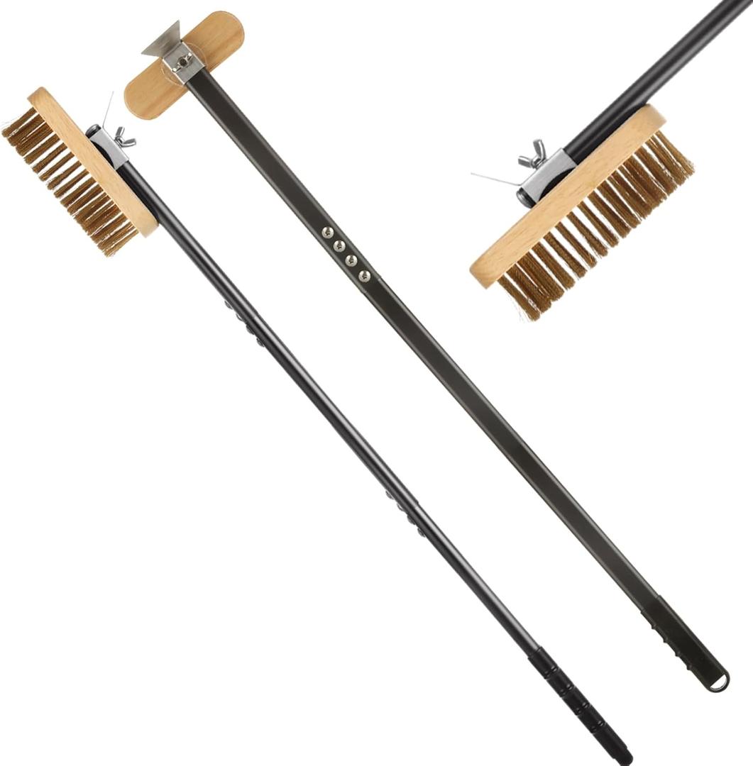 Pizza Oven Brush with Scraper, Grill Brush, Pizza Brush for Pizza Oven, 47.2 Inch Long Handle, Detachable Swivel Head Adjustable for Pizza Oven