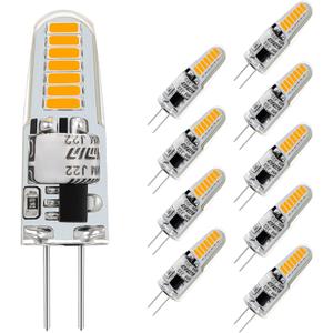 G4 LED Bulb, AC120V G4 Bi-Pin Light Bulbs, Warm White 3000K, 110LM 1.2W Equivalent to 10W-20W Halogen Lamps, Flicker Free, Non-Dimmable, for Home Lighting, Kitchen Hood, 10 Pack