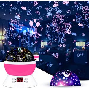 Unicorn Star Projector for Kids, 360 Rotating Night Light Projector with Timer, Stars Ceiling Projection for Girls Room, Birthday Unicorn Gift for Girls Age 3-8, Girls Night Light for Bedroom (Light Pink-2)