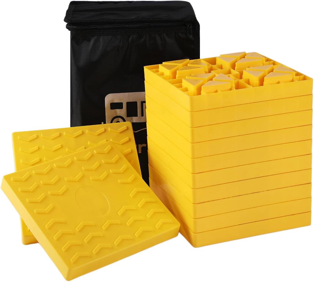 12 Packs Camper/RV Leveling Blocks Suitable for 4 Wheels Interlocking and Anti-Slip Design with Carrying Bag Heavy-Duty for Camper Travel Trailer Yellow