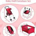 Deluxe Baby Doll Stroller with Crib Furniture Playset, Multi Baby Doll Accessories Set for 18" Dolls, Includes Doll Stroller Swing and Doll Bed Pretend Play for All Dolls - Pink