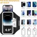 Running Armband with Earphone Bag Cell Phone Armband for iPhone 17 16 15 Pro 14 Plus 13 11 XR, Galaxy S24/S10 Water Resistant Sports Phone Holder Case & Zipper Slot Car Key Holder for 6.9 inch Phone, M: Medium Arm