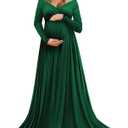 Saslax Maternity Off Shoulders Half Circle Gown for Baby Shower Photo Props Dress (N-green 131)