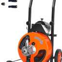 VEVOR Drain Cleaning Machine 50 FT x 3/8 Inch, Sewer Snake Machine Auto Feed, Drain Auger Cleaner with 4 Cutter & Air-Activated Foot Switch for 1" to 4" Pipes, Orange, Black