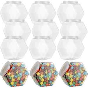 12PCS Plastic Candy Jars with Lids 30oz Hexagon Candy Jars, Plastic Cookie Jars with Lids Clear Candy Containers Reusable for Snacks, Candy, Cookie, Coffee Pod