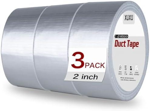 XUXU 3 Pack Duct Tape Heavy Duty Waterproof, Strong Adhesive Silver Duct Tape Bulk for Indoor Outdoor Repairs Tear by Hand, 60 Yards x 2 Inch Total