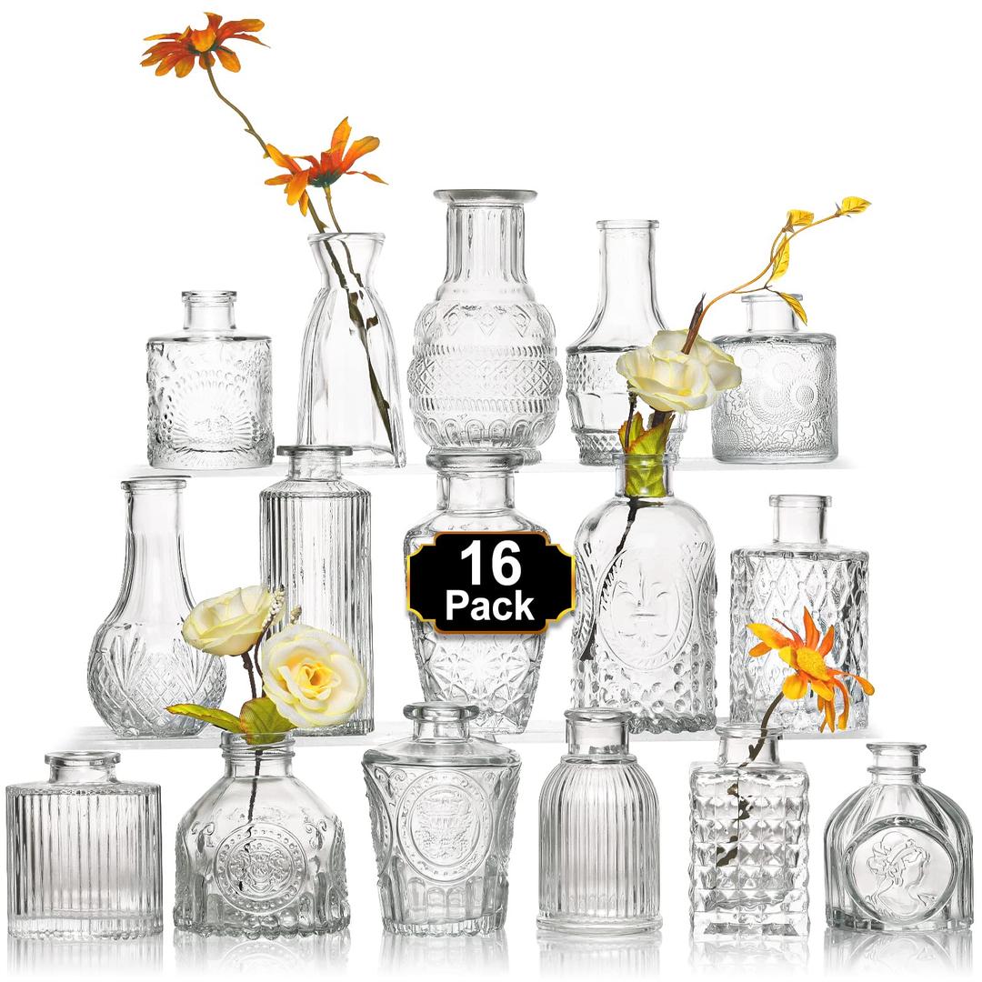 Arme 14Pcs Glass Bud Vase Set，Small Flower Vase for Centerpieces，Clear Bud Vases in Bulk， Mini Vintage Vase for Rustic Wedding Decorations